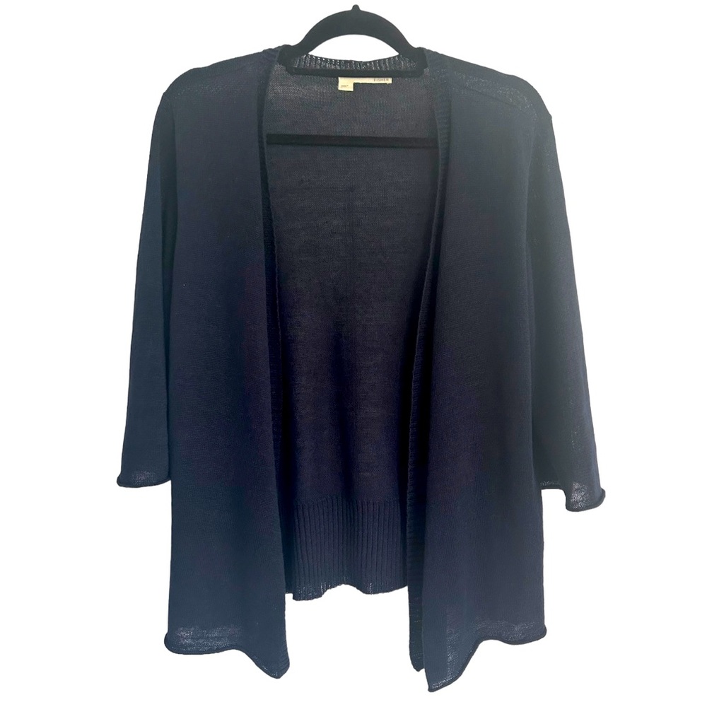Eileen Fisher navy blue lightweight 100% linen cardigan size large